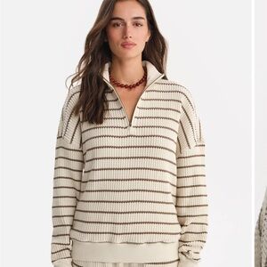 MATE the Label Organic Waffle Collared Half-Zip Sweatshirt